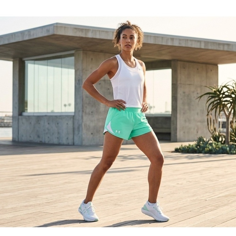 Under Armour Short Women Fly By 2.0 Running Shorts Seafoam Green Mesh YLG NWT